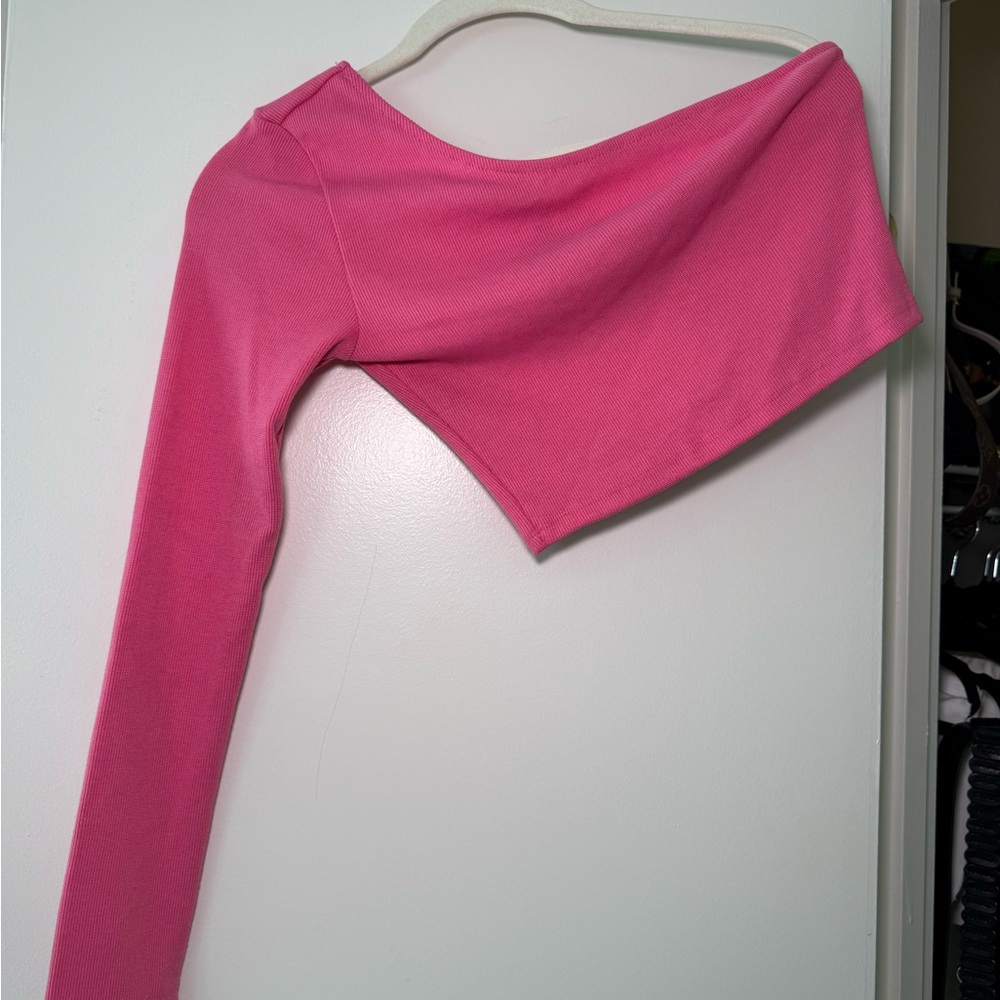 Princess Polly Vibrant Pink Crop Top - Off Shoulder One Long Sleeve